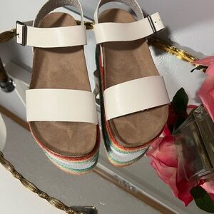 Dirty Laundry White and Brown Sandals with Platform Sole